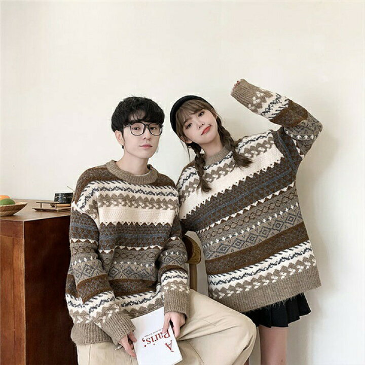楽天市場 ペアルック カップル セーター クルーネック ニット モカ ペアセーター カップルウェア ご夫婦 カップルお揃いで 長袖 男女兼用 メンズ 秋冬 大きいサイズ ペアファッション 代 30代 厚手 秋冬 韓国 Dk024g4g4jc グレースショップ