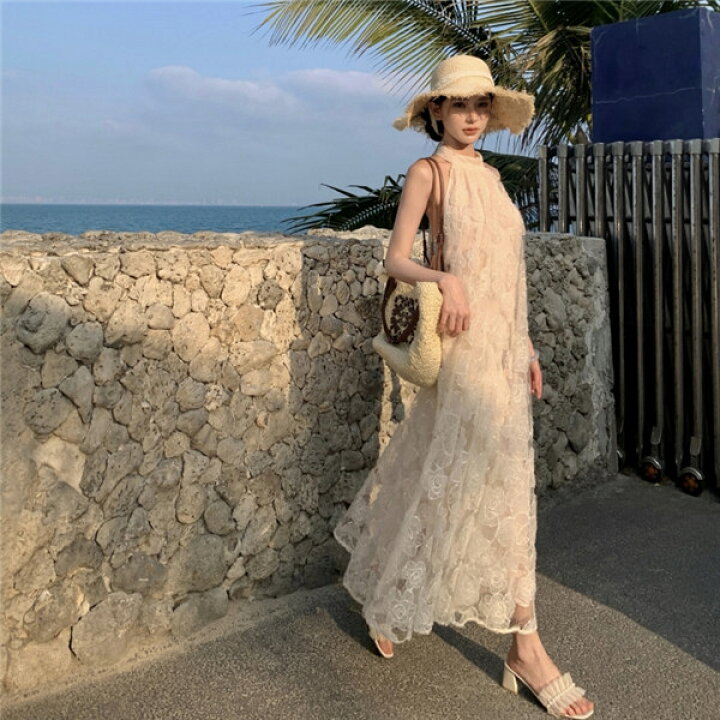 楽天市場】リゾートワンピース 背中開き 体型カバー 夏ワンピ ロング 
