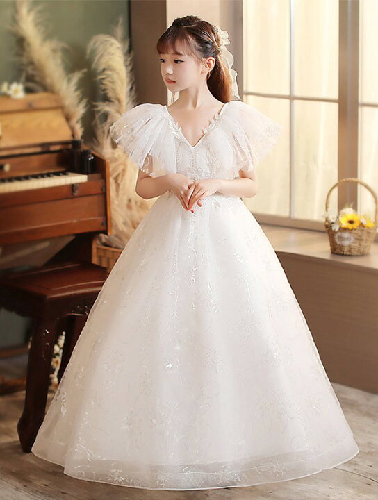 楽天市場】キッズドレス 白ドレス Vネック キラキラ ファスナー 五分袖  