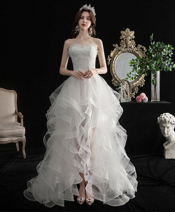 楽天市場】花嫁 ウェディングドレス 冬 白ドレス フィッシュテール 花  