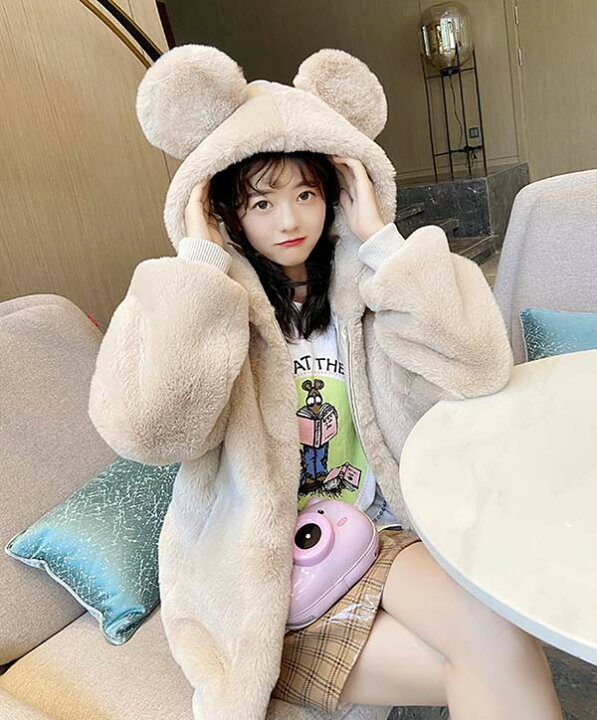 楽天市場】もこもこコート レディース 萌え萌え系 ボアコート クマ耳  