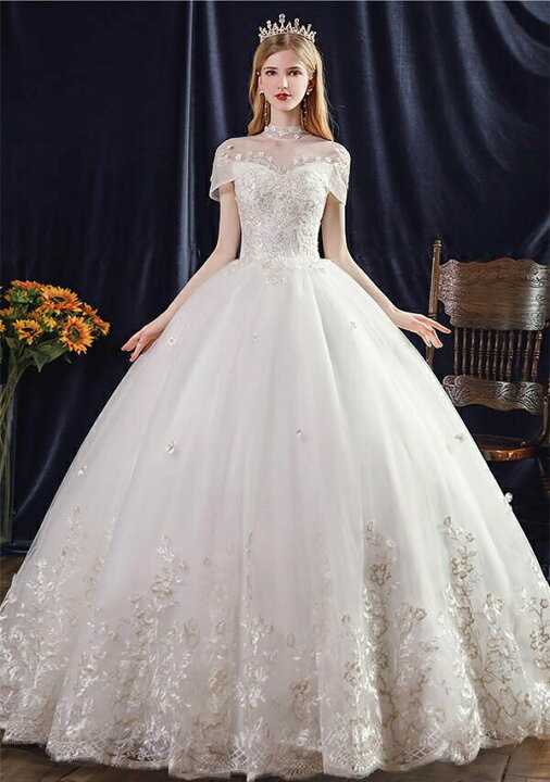 楽天市場】ウェディングドレス 花嫁 Aライン 白ドレス スタンドカラー  