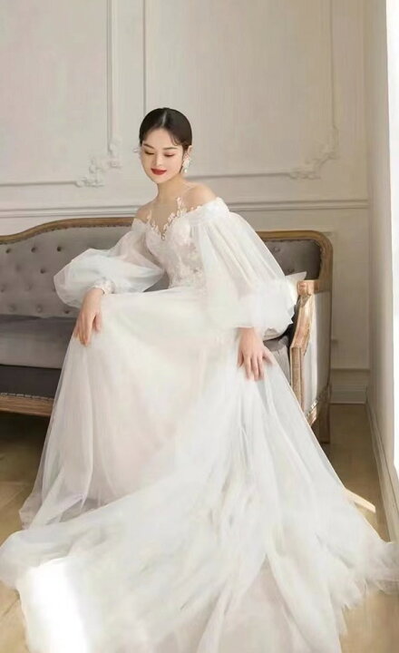 値下げ！ウェディングドレス美晴ドレス 結婚式 披露宴 バルーン袖付き  