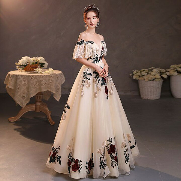 楽天市場】カラードレス ロングドレス 袖あり ウェディングドレス  