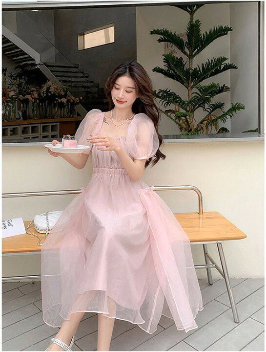 楽天市場】レディースドレスピンクドレスロング丈袖付き ワンピース  