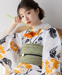 こだわり浴衣 5点セット (浴衣/帯/下駄/腰紐/着付け冊子) 浴衣 レディース 浴衣 セット 変わり織生地 イエロー 黄色 向日葵 ヒマワリ ひまわり