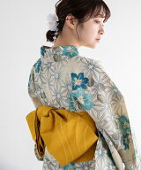 青涼の古典花文 こだわり浴衣 5点セット (浴衣/帯/下駄/腰紐/着付け冊子) 浴衣 レディース 浴衣 セット …
