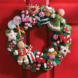 フェルト手芸キット クッキーとキャンディーのリース クリスマスの壁掛け