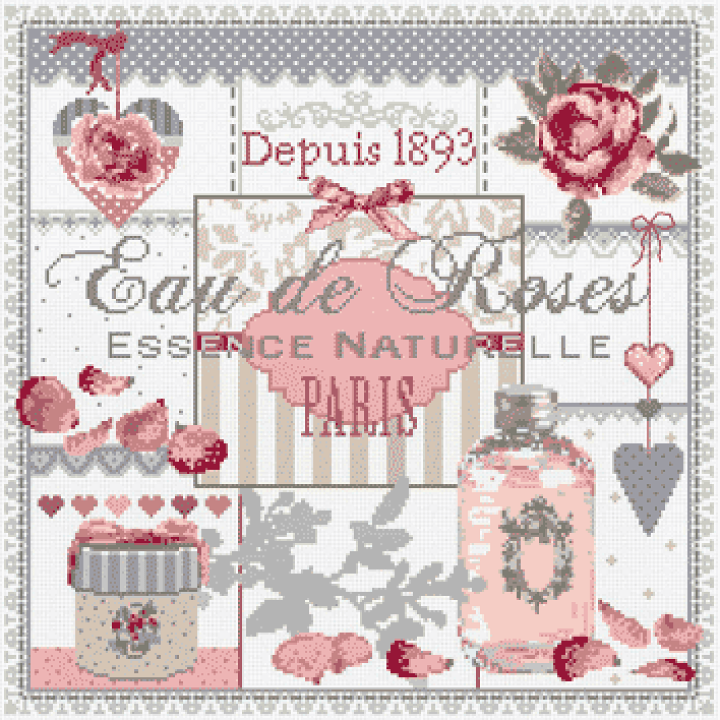 楽天市場】フランスのクロスステッチ 刺繍図案 バラ水 Eau de Roses