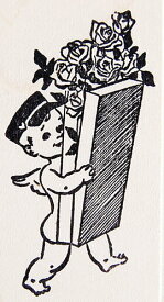 ラバースタンプ バラのお届け〜キューピー 木の持ち手 ウッドマウント 輸入スタンプ アートスタンプ ゴム印・スタンプ
