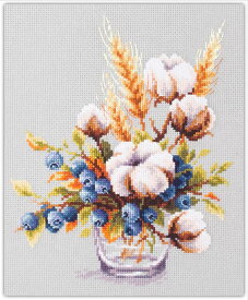 クロスステッチ 刺繍キット マジックニードル Magic Needle 花咲くコットンフラワーとブルーベリー 14ct 植物 花 クロスステッチキット ししゅう 刺繍