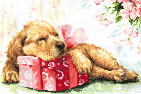 クロスステッチ 刺繍キット マジックニードル Magic Needle プレゼントを守りながら 14ct 犬 動物 クロスステッチキット ししゅう 刺繍