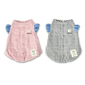 ペットウェア　【TINOTITO　袖フリルチェックタンクトップ】XS～XXLサイズ　TT25SS