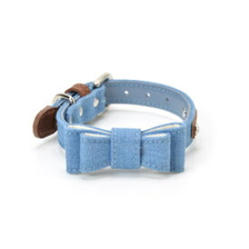 小型犬用首輪　【CRAZYBOO　デニムリボンカラー　ブルー】　S〜Lサイズ（18〜30cm）　シンプルかわいい♪　注目間違いナシ★