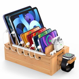 竹製 充電ステーション 収納 ケーブルボックス 充電スタンド 配線 ケーブル隠し 隠す スマホ iphone ipad タブレット 卓上ホルダー 木製 天然 7台以上収容可 おしゃれ すきま収納 テーブルタップステーション 送料無料