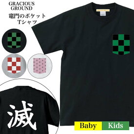 ＼お得なクーポン配布中／【メール便　送料無料】市松模様 麻の葉 和柄 ポケット Tシャツ 半袖 市松模様 緑/黒 赤/白 麻の葉 滅 背面 プリント Tシャツ キッズ ベビー 赤ちゃん レディース 親子 ペアルック お揃い お友達 親子 誕生日 クリスマス ギフト