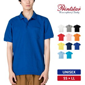 ポロシャツ メンズ レディース 半袖 綿 ポリエステル 鹿の子 おしゃれ 無地 SS S M L LL スポーツ ゴルフ テニス ダンス オフィスカジュアル ビジネス クールビズ 制服 スクール 保育士 事務服 男女兼用 Printstar プリントスター T/Cポロシャツ（ポケット付き） 00100-VP