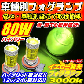 ＼本日5の付く日限定／買うなら今日得 3%offクーポン有 メール便送料無料 最新 雪雨霧に強い セレナ C25 H19.12〜H22.10 H8/H11/H16 車種別LEDフォグランプ 80W イエロー色発光 3000K 雨・雪・濃霧等悪天候対応