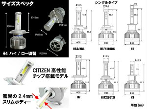 【送料無料】CITIZEN(シチズン)製チップ搭載LEDヘッドライト/フォグランプ左右2個セットH4Hi-Lo/H8/H11/H16/HB3/HB4/H1/H3/PSX26/HIR2(9012)新基準車検対応6500k12000LMHID超えの発光量【安価な類似品にご注意】