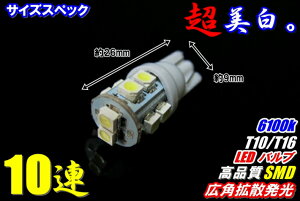 12個セット業務価格★限定セール超美白10連T10/T16LED計12個セット10個+事前保証2個ポジション、バックランプ、ナンバーランプ等