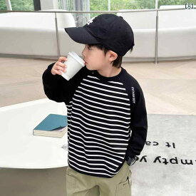 tシャツ キッズ 子供服 男の子 ロンT 長袖 綿 ボーダー ラグラン トップス 春秋 カジュアル ブラック ホワイト グリーン 韓国