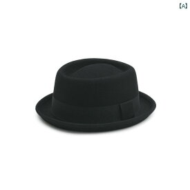 中折れハット メンズ 帽子 ファッション 秋冬 英国 ジャズ シルクハット 短い つば シンプル ウール 紳士 黒 キャメル
