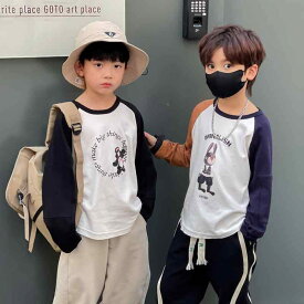 tシャツ キッズ 子供服 男の子 ロンT ラグランスリーブ 長袖 春秋 ネイビー ブラウン ブラック 韓国