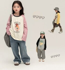 tシャツ キッズ 子供服 男の子 女の子 ロンT 春秋 ラグラン トップス カジュアル 長袖 イエロー ピンク ブラック 韓国