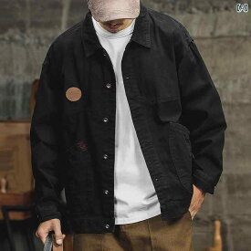 デニムジャケット メンズ アメリカン カジュアル コットン 秋冬 長袖 厚手 暖かい アウター 大きいサイズ ブラック グリーン ブラウン