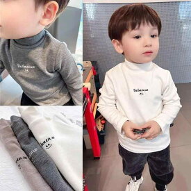 カットソー tシャツ キッズ 子供服 男の子 赤ちゃん ベビー ハイネック タートルネック スリム フィット 秋冬 暖かい 長袖 トップス ホワイト グレー ブラック