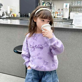 キッズ トレーナー 子供服 女の子 スウェット トップス 春秋 韓国 ファッション ウサギ ロゴ かわいい パープル グリーン