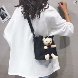 ショルダーバッグ 斜めがけ レディース おしゃれ 鞄 かわいい クマ キャンバス 韓国 ブラック イエロー ホワイト