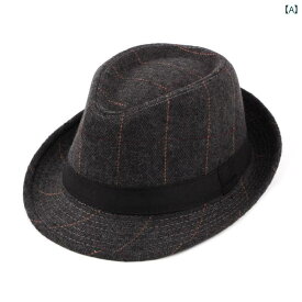 中折れハット メンズ 帽子 ファッション ジャズ 秋冬 紳士 ウール チェック レトロ おしゃれ ブラック グレー ブラウン