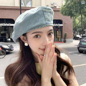 ベレー帽 レディース 帽子 ウォッシュド デニム 春夏 レトロ おしゃれ 韓国 ファッション ブルー ブラック