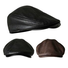 ハンチング 帽子 メンズ レディース レトロ レザー カジュアル 秋冬 暖かい つば 短い ブラック ブラウン キャメル