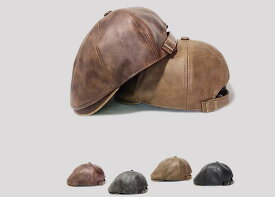 ハンチング 帽子 メンズ レディース シンプル レトロ レザー ハット ベレー帽 ブラウン キャメル ブラック