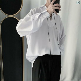 シャツ トップス メンズ ダーク ファッション 大きいサイズ レースアップ レトロ 長袖 春秋 白 黒 韓国