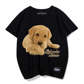 tシャツ 犬柄 ラブラドール ゴールデンレトリバー プリント 男女兼用 カップル コットン ラウンドネック 春夏 ゆったり ホワイト グレー ブラック