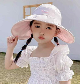 キッズ 帽子 日よけ 女の子 日焼け防止 紫外線防止 サンハット 折りたたみ 夏 つば広 韓国 レインボー かわいい ピンク パープル ブルー
