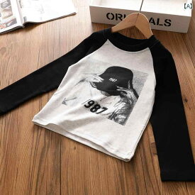 tシャツ キッズ 子供服 女の子 ロンT ラグランスリーブ 綿 長袖 ラウンドネック トップス ブラック ブラウン