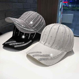 キャップ レディース ラインストーン 夏 野球帽 カジュアル 通気性 白 ピンク 黒 キラキラ 帽子