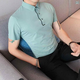 メンズ 半袖 ポロシャツ スリム タイト 無地 薄手 春夏 韓国 シームレス カジュアル Tシャツ グリーン キャメル ブラック