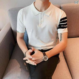 半袖 ポロシャツ メンズ スリム タイト カジュアル ファッション ニット 春夏 韓国 軽量 通気性 ホワイト グレー ブラック