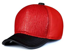 キャップ メンズ レディース 帽子 アウトドア カジュアル 野球帽 韓国 革 レザー シープスキン ハット ブラック レッド