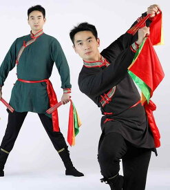 モンゴル 衣装 民族 舞踊 メンズ 舞台 コスプレ ステージ パフォーマンス 練習 ダンス ブラック グリーン