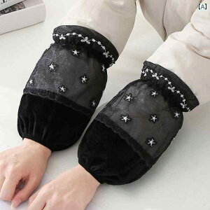 アームカバー 腕カバー 袖 汚れ防止 レディース キッチン 家事 事務 仕事 園芸 ガーデニング 作業 レース 秋冬 ショート スリーブ 薄手 パープル グレー ブラック