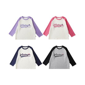 tシャツ キッズ 子供服 男の子 女の子 ロンT カジュアル トップス 春秋 ラグラン 長袖 ブラック パープル ピンク 韓国