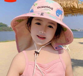 キッズ 帽子 日よけ 女の子 日焼け防止 折りたたみ つば広 夏 ビーチ 韓国 ロゴ 恐竜 ピンク オレンジ グレー