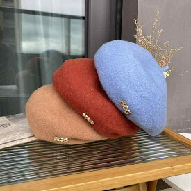 ベレー帽 レディース 帽子 キラキラ エレガント おしゃれ ウール 秋冬 レター ラインストーン ハット 黒 ワインレッド カーキ