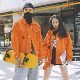 デニムジャケット Gジャン メンズ カジュアル 大きいサイズ ヒップホップ 春秋 男女兼用 カップル オレンジ
